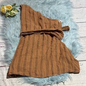 NWT Zara Tan Stripe Halter Wrap Around Tie Top sz S
